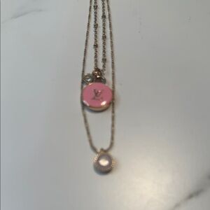 Pink and Gold LV Pendant Necklace w Unbranded Double Chain